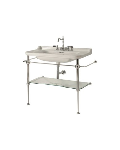 Struttura a terra in ottone per lavabo 120 x 55 completa di ripiano in vetro - Serie Waldorf
