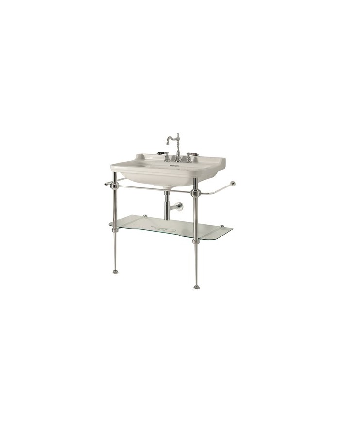 Struttura a terra in ottone per lavabo 80 x 55 completa di ripiano in vetro - Serie Waldorf