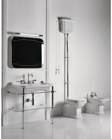 Struttura a terra in ottone per lavabo 80 x 55 completa di ripiano in vetro - Serie Waldorf