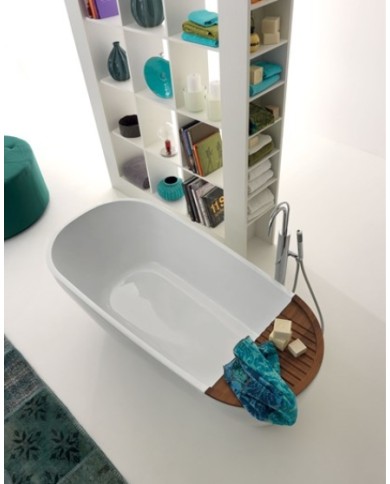 Vasca in pietraluce 70 x 170 con o senza ripiano di legno - Serie Aquatech