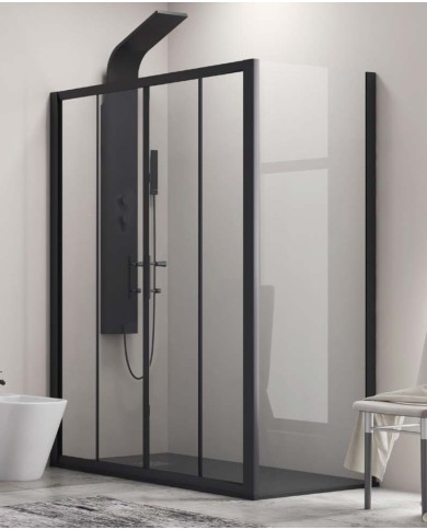 Cabina doccia - Tipologia Flora 600 & S-10 Nero - Vetro Trasparente