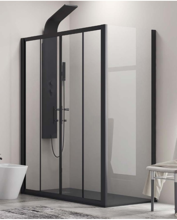 Cabina doccia - Tipologia Flora 600 & S-10 Nero - Vetro Trasparente
