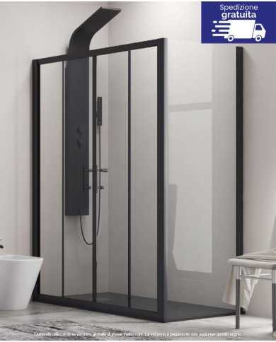 Cabina doccia - Tipologia Flora 600 & S-10 Nero - Vetro Trasparente