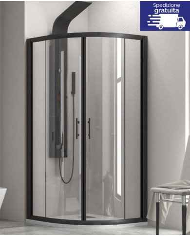 Cabina doccia Semicircolare - Tipologia Flora 200 Nero - Vetro Trasparente