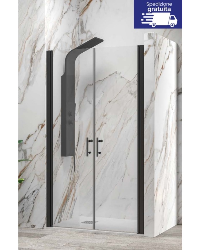 Cabina doccia da muro a muro - Tipologia S 28 Alto Sallon Nero - Vetro Trasparente