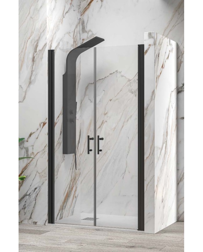 Cabina doccia da muro a muro - Tipologia S 28 Alto Sallon Nero - Vetro Trasparente