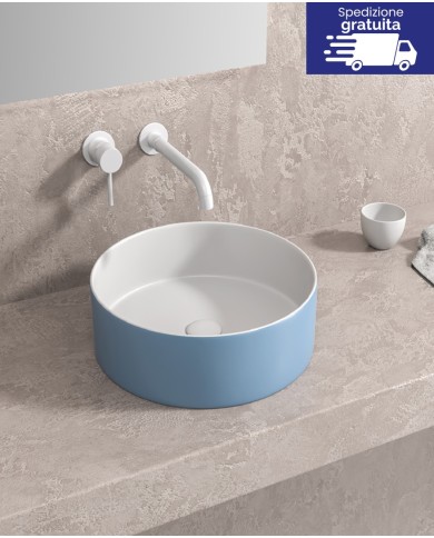 Lavabo da appoggio bianco e azzurro opaco - Tipologia Colore